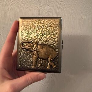 Gold Elephant Embossed Brass Box (Cigarette/Wallet Case/Vintage)